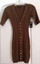 Guess Gobi Green SS Seneca Snap Front Rib Knee Length Dress Brand New with Tags