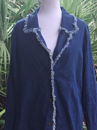Shaver Lake Casuals Raw Edge Denim Jacket Sz XL Blue 100% Cotton - Picture 4 of 14