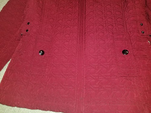 Womens Jacket-GALLERY-dark red quilted lined filled zip-up cozy warm-M - Picture 3 of 6
