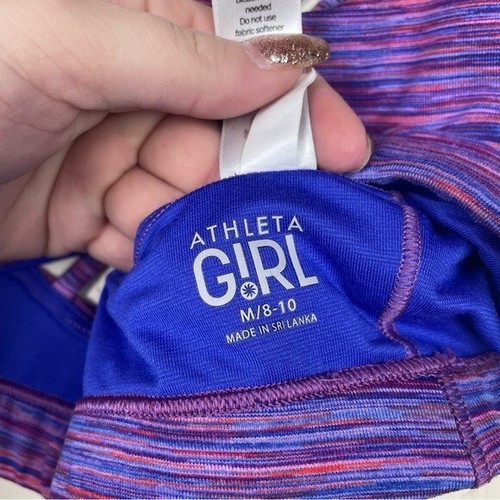 Athleta Girl Criss Cross Back Sports Bra Purple Striped Medium - Picture 5 of 6