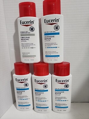 Lot Of 5 Eucerin Lotion, 4 Intensive Repair & 1 Original Healing Lotion 5 Oz