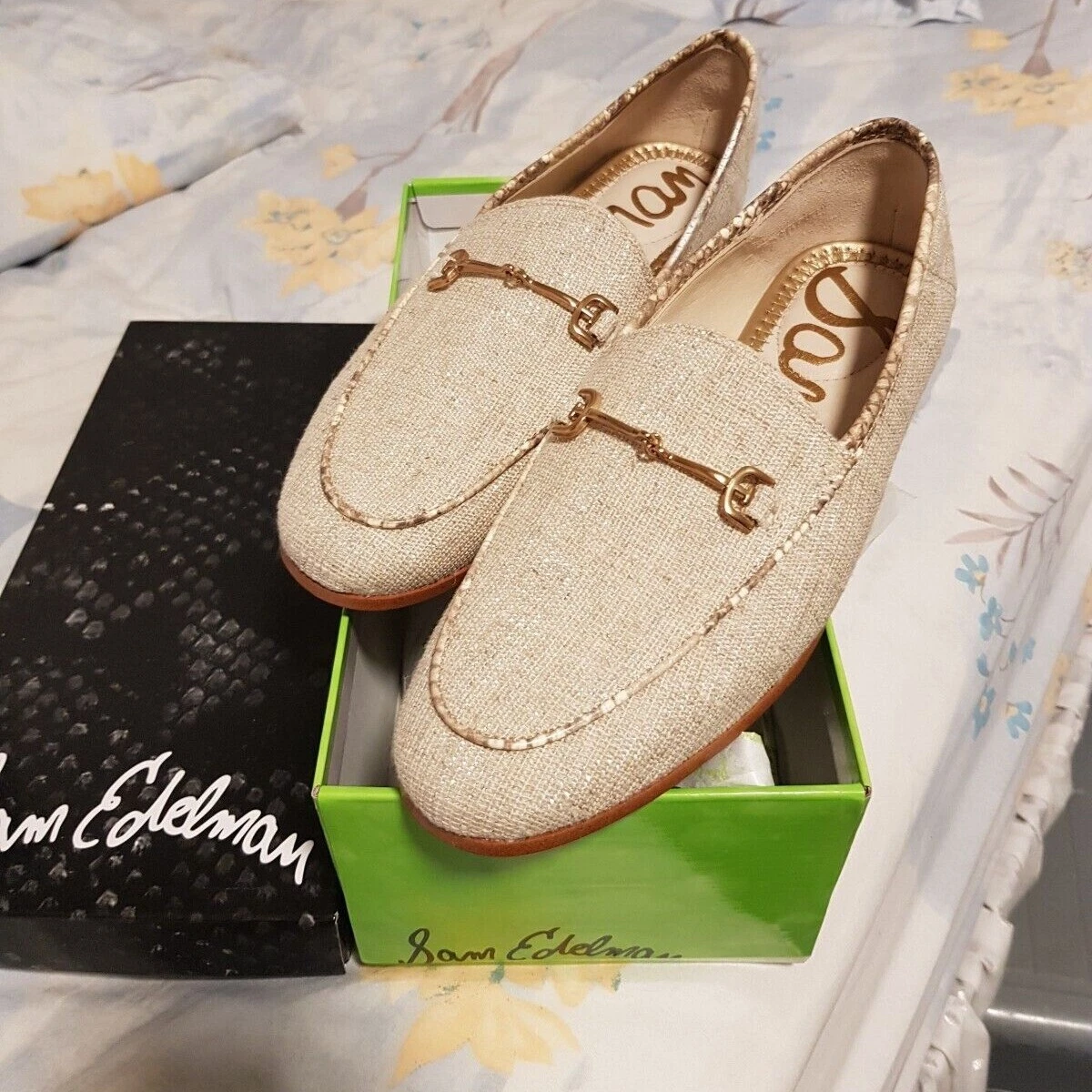 sam edelman loraine loafers tan linen size uk 3 brand new in box
