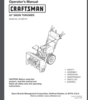 #ad Craftsman 24 inch Snow blower 247.881731 Operator parts Manual 47 pages 2013 $19.99