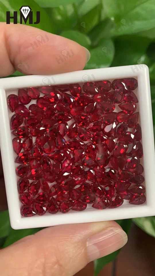 Ruby Pear Cut Loose Gemstone Blood Red Lab-Created Genuine Corundum Lab Grown - Image 2 of 4