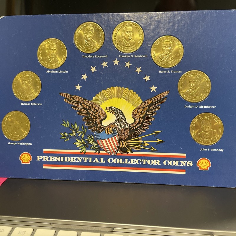 1992 Shell Presidential Collector Coins On Display Card Set Of 8 Coins