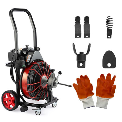 100 FT x 1/2 Inch Drain Cleaner Machine Auger Cleaning Auto Feed with 4 Cutters