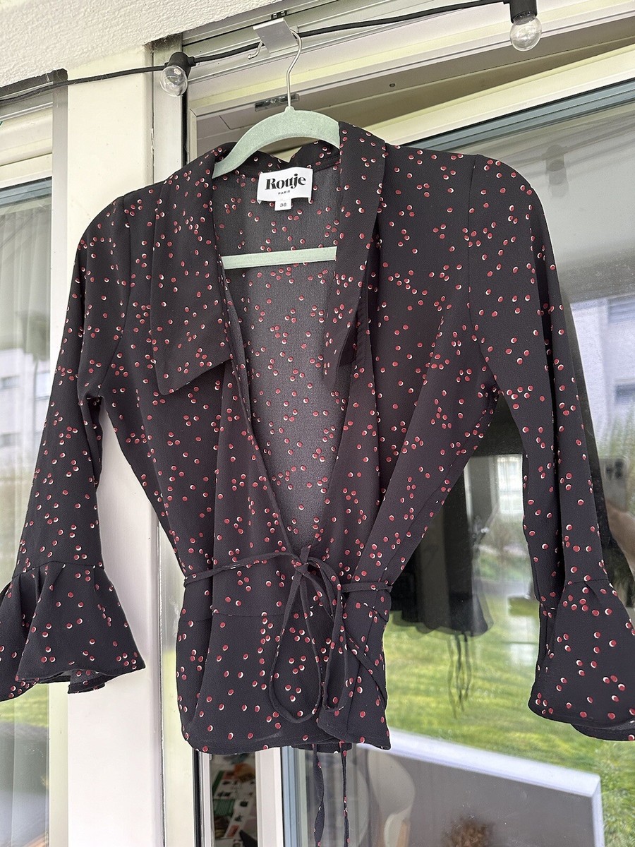 Roujeブラウス 38サイズ Rouje Yves Navy Polka Dot Wrap Blouse FR38 | eBay