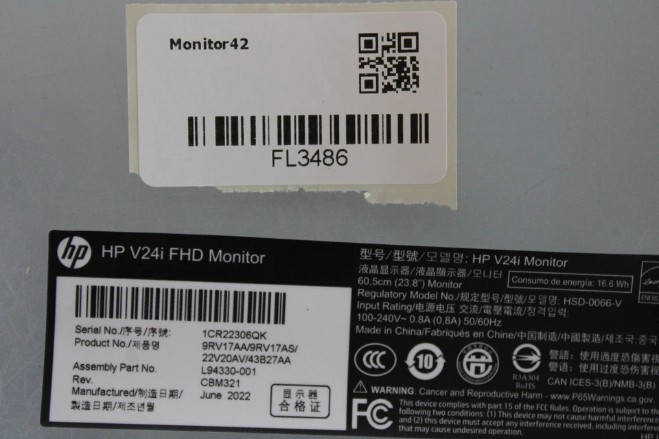 Mainboard-HP V24i Monitor 23.8" FHD 1920x1080 IPS-Panel HDMI VGA max. 60Hz 5ms - Bild 4 von 4