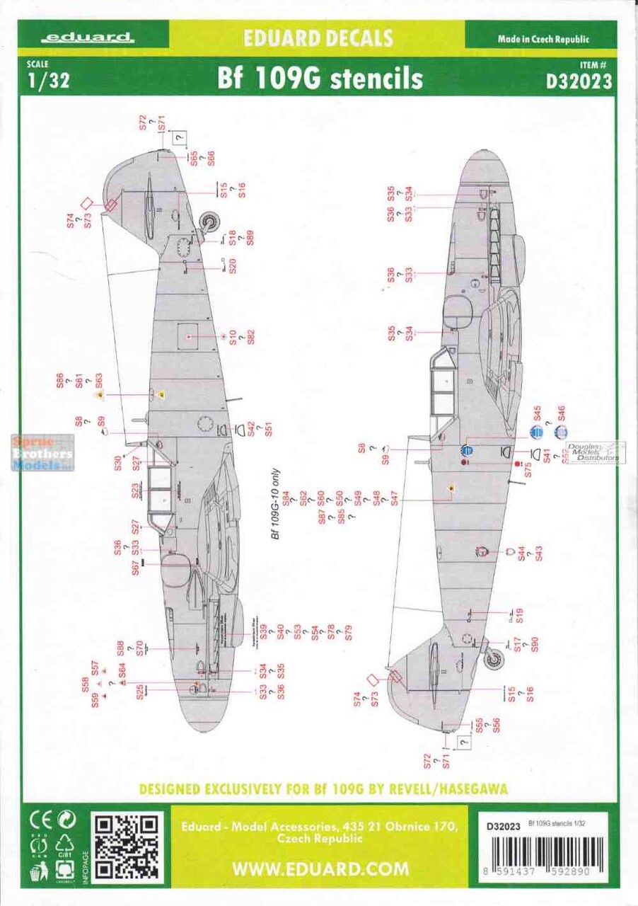 1/32 Eduard Decals #D32023 Bf109G Stencils For Rev/Has