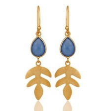 Blue Chalcedony 18K Gold Plated 925 Sterling Silver Drops Earrings Jewelry