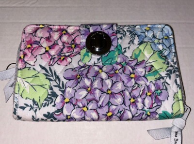 New Vera Bradley RFID Turnlock Wallet Happy Hydrangeas Birds