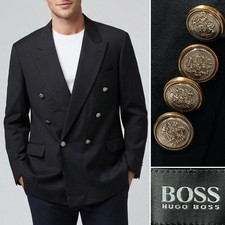 HUGO BOSS Vintage Men's 46 R Black Double Breasted Silver Button Blazer Jacket