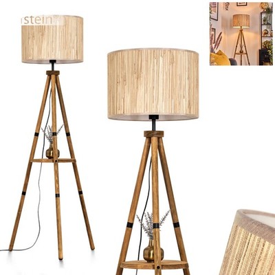 HOFSTEIN Arenabianca Stehlampe aus Holz/Seegras in Naturfarben Stehleuchte Rund