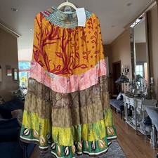NWT 7 Layer Silk Sari Tiered Boho Gypsy Palazzo Wide Leg Pants Patchwork India