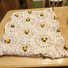 Vintage Handmade 60 by 60 crochet textured floral bed blanket
