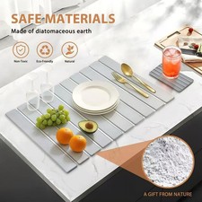 2PCS Diatomaceous Stone Dish Drying Mat 24"x16" and Coster 8"x4", Gray Sandpaper