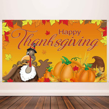 Happy Thanksgiving Fall Banner 72.8x43.3in Turkey Pumpkin Photo Backdrop DecorXL