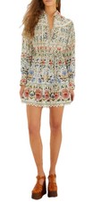 FARM Rio Stitched Garden Long Sleeve Cotton Blend Mini Shirtdress Off - White