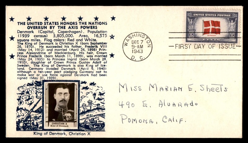 Mayfairstamps US FDC 1943 Washington DC Christian X king of Denmark First Day Co