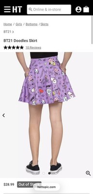 BT21 Doodles Skirt Small Hot Topic BTS Bangtan Sonyeondan Purple Skater K-Pop .