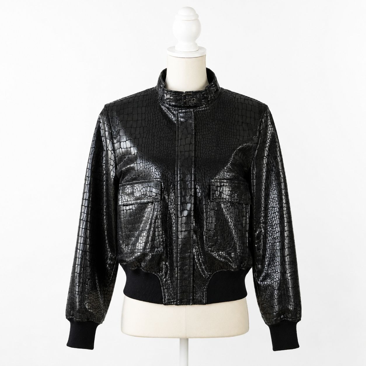 Sean John Croc Embossed Faux Leather Full Zip Jacket Faux Fur Lined Bomber Coat image 5