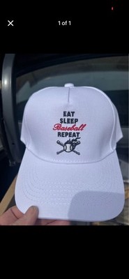 Men's White Adjustable Baseball Cap Size 7 Eat Sleep Baseball Repeat