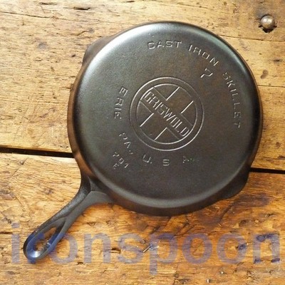 Vintage GRISWOLD Cast Iron SKILLET Frying Pan # 7 LARGE BLOCK LOGO - Ironspoon