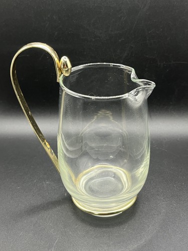 Vtg. MCM Libbey Clear Glass Martini Pitcher W/ Gold Tone Metal Handle-6"Tall - Picture 1 of 5