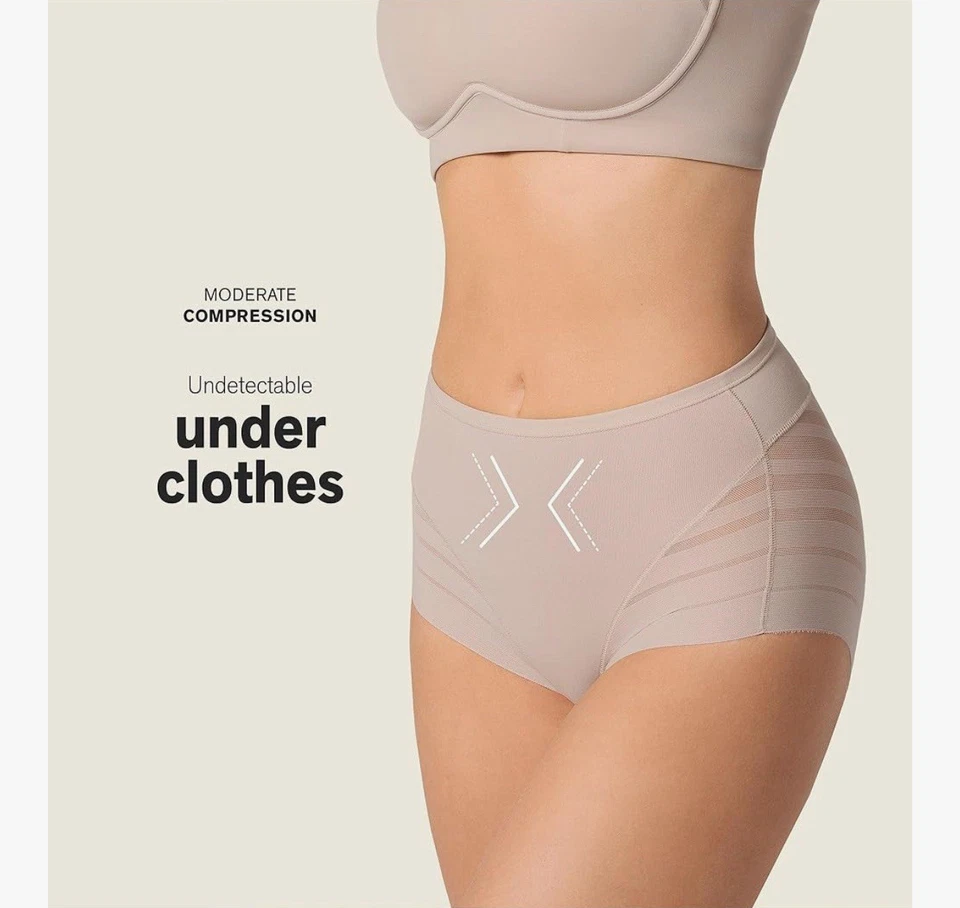 NUEVO Panty Leonisa Mujer Encaje Rayas Indetectable Clásico Modelador Beige Talla M Foto 2 de 4