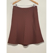 VTG Hazan Stripe Wool Blend Retro Preppy Hippie Knee Length Skirt 14 Brown Pink
