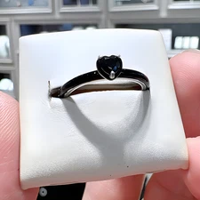 New 100% Authentic 925 Sterling Silver Black Chakra Heart Ring Size5 6 7 7.5 8.5