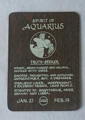 Spirit of Aquarius  Vintage Wall Sign Zodiac Traits  Eclectic Gift 1970s - 9 X 6