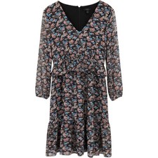 J Crew Floral Dress 10 Black Ruffle Tiered Long Sleeve Dark Cottagecore Boho