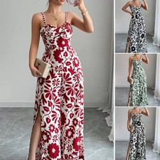 Womens Floral Jumpsuit Spaghetti Strap Backless Wide Leg Summer Holiday