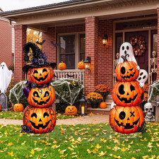 2 Pack Halloween Pumpkin Yard Signs with Stakes for Outdoor Decor