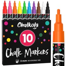 Fine Tip Chalk Markers - Pack of 10 colour markers - Use on Chalkboard, White...