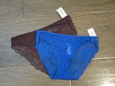 2-PACK SOMA VANISHING EDGE ALL OVER LACE BIKINI PANTIES IN PINOT/BLUE SIZE XS
