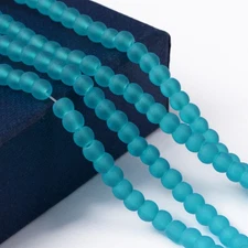 A  Bead lot 5 strands 31 inches long frosted round Deep Sky Blue 4mm F21