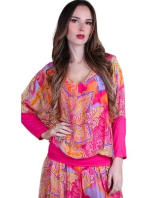 Gigi Moda Cavoli Paisley Blouse Hot Pink One Size Brand New w/Tag