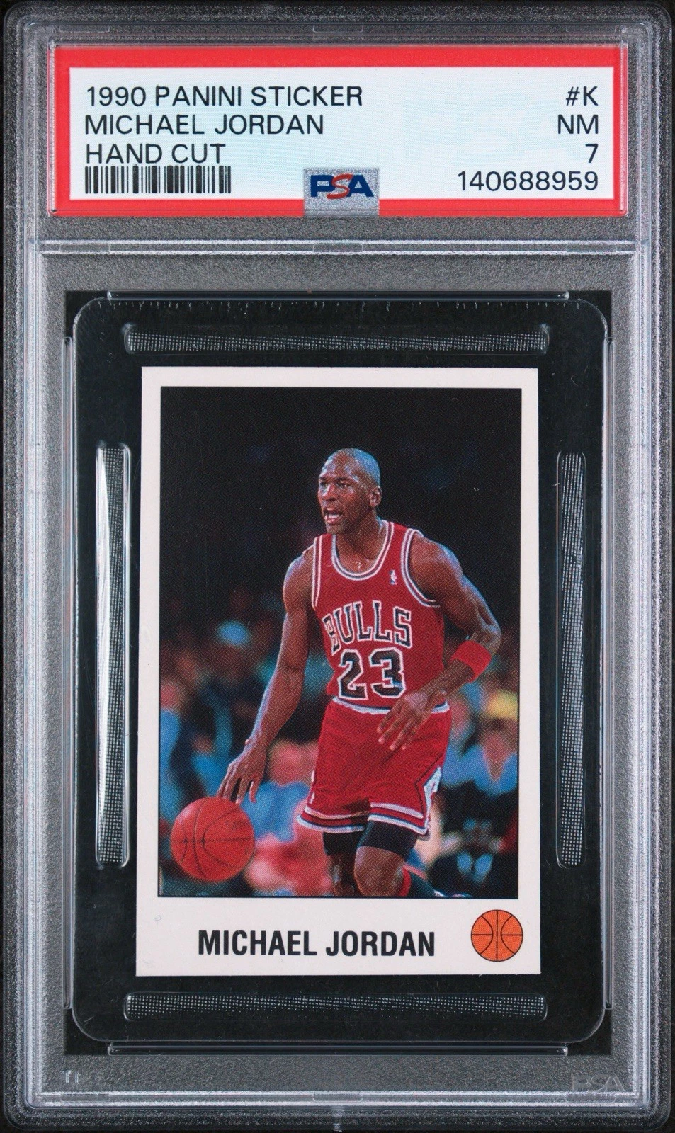 Deal for 1990 PANINI STICKER #K MICHAEL JORDAN HAND CUT PSA 8 NM-MINT
