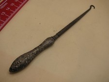 Antique Sterling Silver Button Hook Ornate Floral Handle