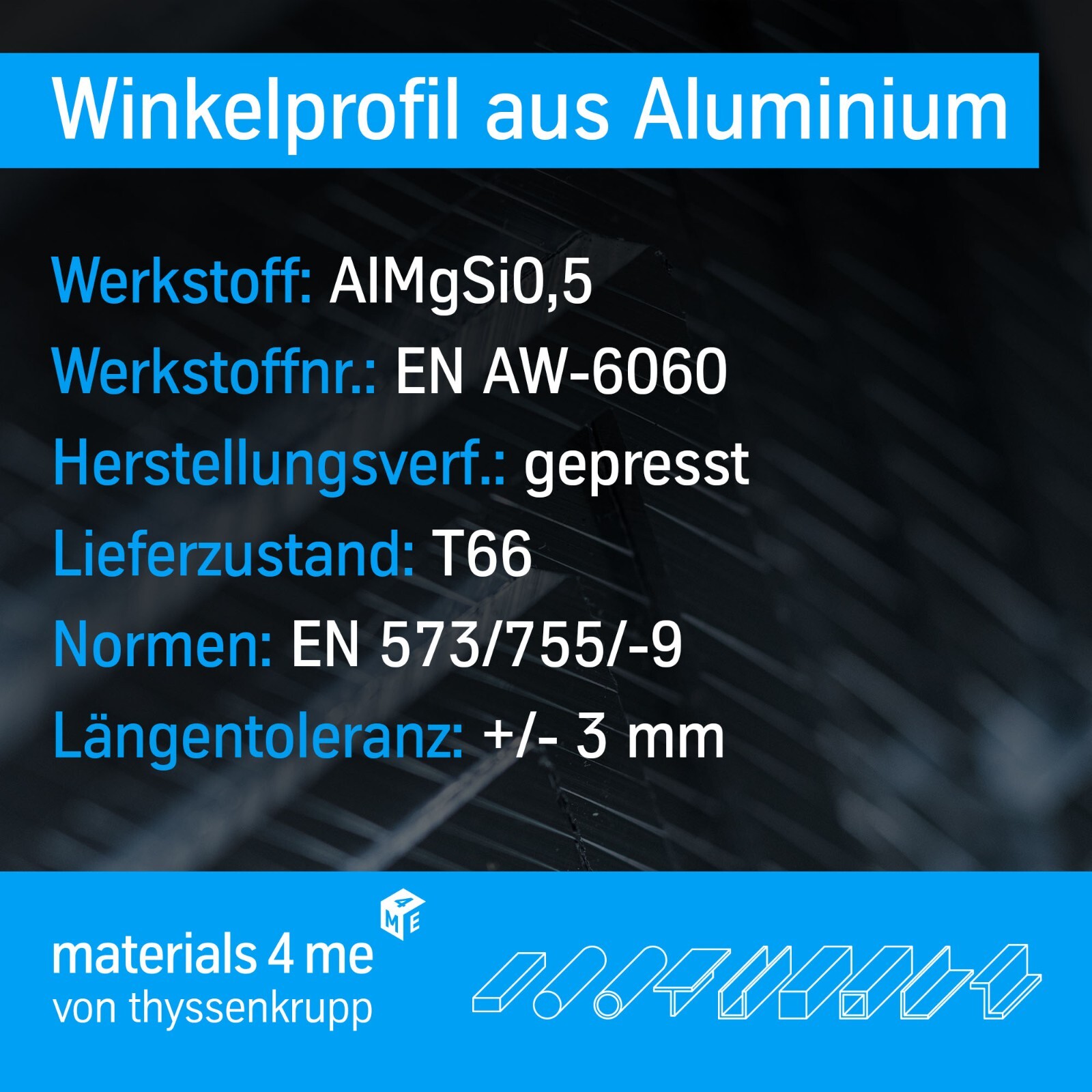 Produktbild von Alu-Winkel 30x30mm, 3mm Wandstärke, Länge 500mm – Gleichschenklig, EN AW-6060, Hochglanz, Für Dekor & Bau