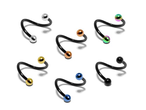 Anillo Labial Espiral Negro, Pendientes Barra Retorcida Hélice con Colores de Bola Personalizados - Imagen 1 de 10