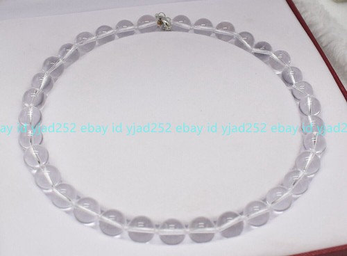 Pretty! Natural 8/10/12mm White Clear Crystal Gems Round Beads Necklace 16-36in