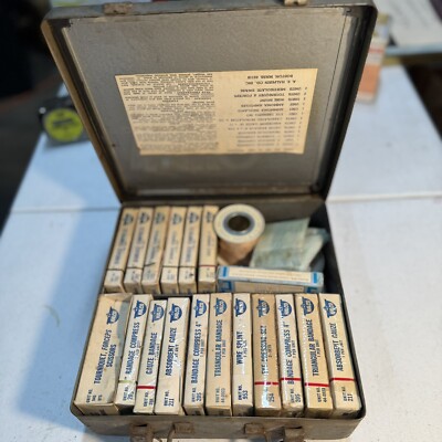 VTG THOMAS FIRST AID STEEL BOX FULLY LOADED 9x9x3 RARE