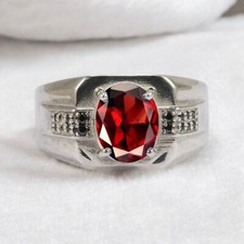 Garnet Oval Cut Gemstone With 925 Sterling Silver Ring For Men's 980