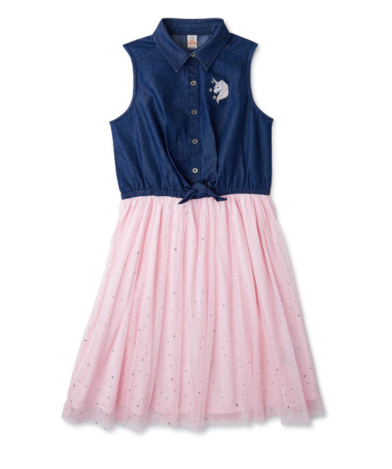 Sweet Butterfly Girls Denim Tulle Tie Front Dress Size 10-12 NWT