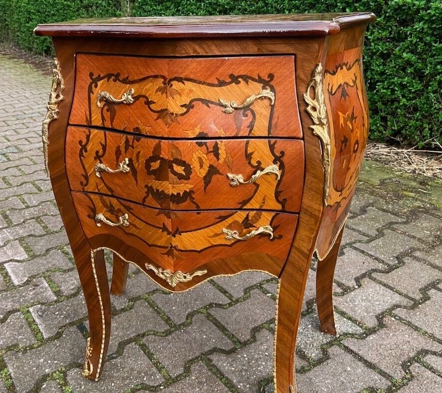 Cómoda Luis XVI Francesa Caoba Bronce Ormolu Con Incrustaciones Cajón Vintage Foto 2 de 4