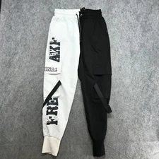 Ninght Eit Jogger Pants Mens Size 25** Black White Colorblock Drawstring Waist