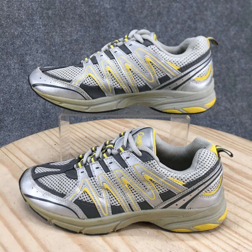 Curves Shoes Womens 8 Pointure Athletic Low Sneakers Yellow Silver Leather - Image 2 of 4